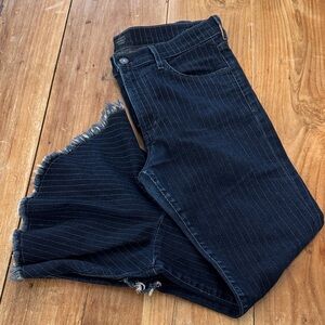 Citizens Of Humanity Drew Flounce Pin Stripe Jeans with Distressed Flare Leg. 31